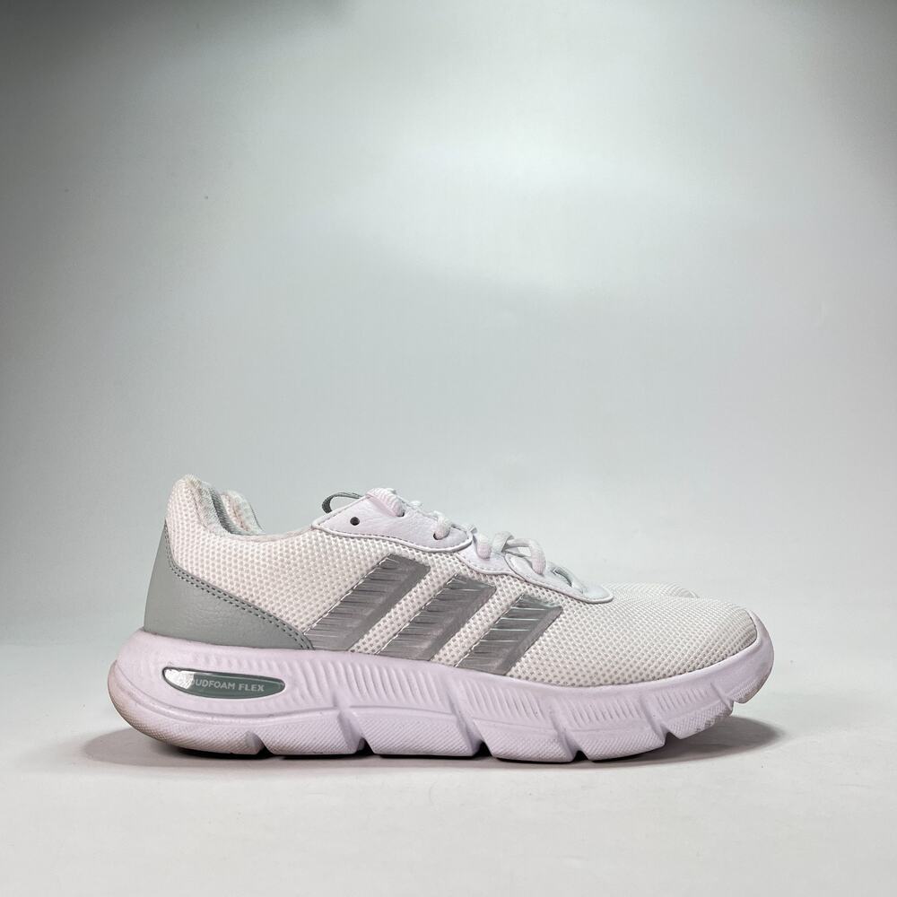 adidas Cloudfoam Flex Laces White Silver Shoes Sneakers JS4891 Women's Size 7.5